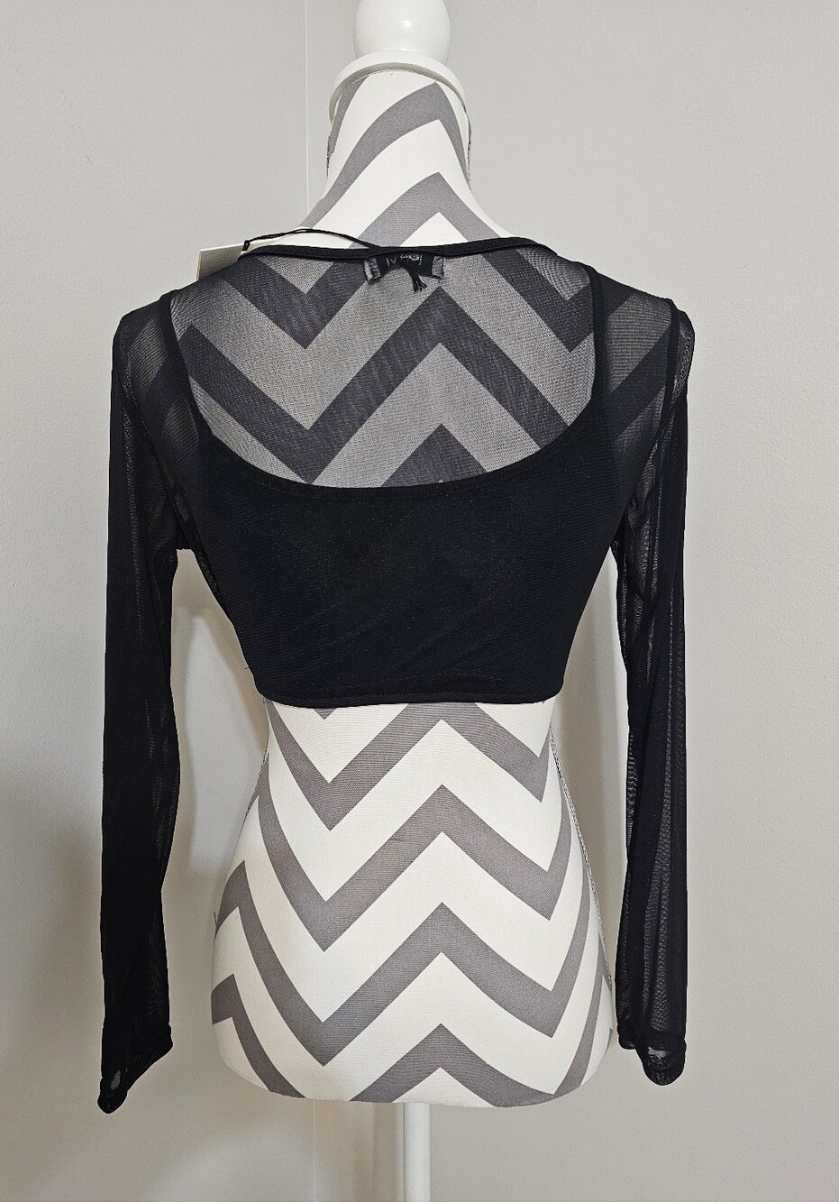 Sheer Long Sleeve Crop Top - Black - Picture 2 of 4